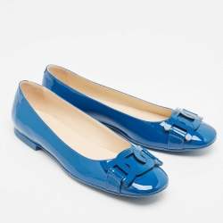 Pre Owned Tod's Blue Patent Leather Ballet Flats Size 39.5
