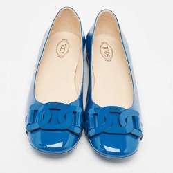 Pre Owned Tod's Blue Patent Leather Ballet Flats Size 39.5