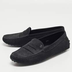 Tod's Black Suede Penny Loafers Size 38.5