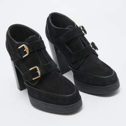 Tod's Black Suede Buckle Block Heel Booties Size 39