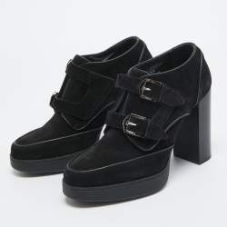 Tod's Black Suede Buckle Block Heel Booties Size 39