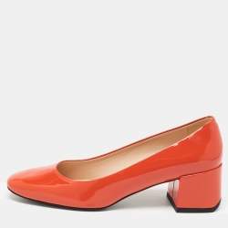 Tod's Orange Patent Leather Block Heel Pumps Size 38.5