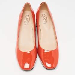 Tod's Orange Patent Leather Block Heel Pumps Size 38.5