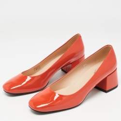 Tod's Orange Patent Leather Block Heel Pumps Size 38.5