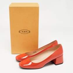 Tod's Orange Patent Leather Block Heel Pumps Size 38.5