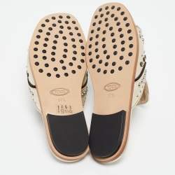 Tod's Metallic Gold Leather Studded Embellished Flat Slides Size 37.5