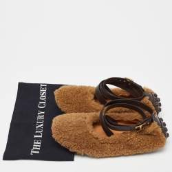 مملوكة مسبقًا حذاء باليرينا فلات تودز سكرانش صوف بني بحزام للكاحل مقاس 37