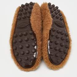 مملوكة مسبقًا حذاء باليرينا فلات تودز سكرانش صوف بني بحزام للكاحل مقاس 37