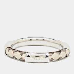 Tod's Silver Tone Braided Leather Bangle Bracelet