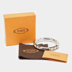 Tod's Silver Tone Braided Leather Bangle Bracelet