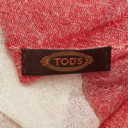 Tod's Red/Cream Striped Linen & Cashmere Scarf