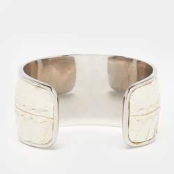 Pre Owned Tod's Python Leather Silver Tone Cuff Bracelet