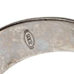 Pre Owned Tod's Tan Embossed Leather Studded Silver Tone Narrow Cuff Bracelet