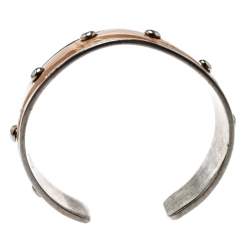 Pre Owned Tod's Tan Embossed Leather Studded Silver Tone Narrow Cuff Bracelet