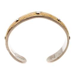 Tod's Mustard Leather Studded Silver Tone Narrow Cuff Bracelet