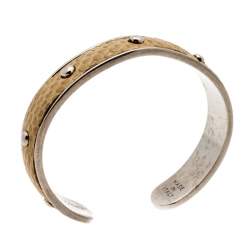 Tod's Mustard Leather Studded Silver Tone Narrow Cuff Bracelet