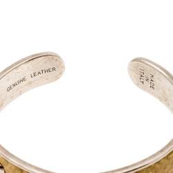 Tod's Mustard Leather Studded Silver Tone Narrow Cuff Bracelet