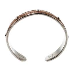 Tod's Brown Embossed Leather Silver Tone Studded Narrow Cuff