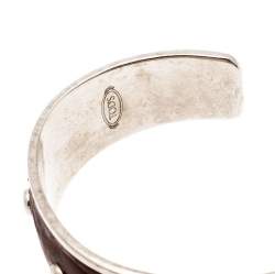 Tod's Dark Brown Embossed Leather Studded Silver Tone Narrow Cuff Bracelet