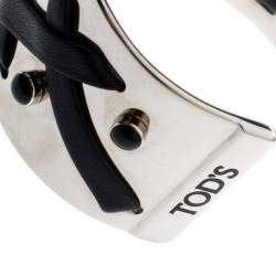 Pre Owned Tod's Black Leather Criss Cross Gold Tone Open Cuff Bracelet