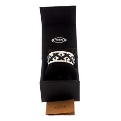Pre Owned Tod's Black Leather Criss Cross Gold Tone Open Cuff Bracelet