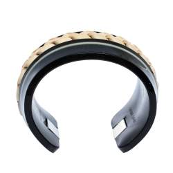 Pre Owned Tod's Black Braided Leather Inlay Resin Open Cuff Bracelet 