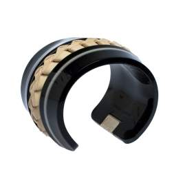 Pre Owned Tod's Black Braided Leather Inlay Resin Open Cuff Bracelet 