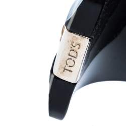 Pre Owned Tod's Black Braided Leather Inlay Resin Open Cuff Bracelet 
