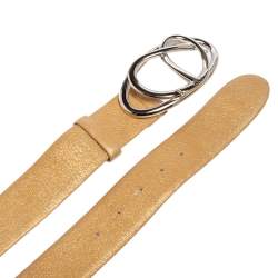 Tod's Metallic Gold Leather Buckle Belt 85 CM