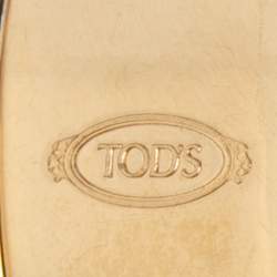 Tod's Gold Tone Stitch Detail White Leather Narrow Cuff Bracelet