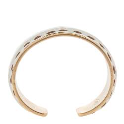 Tod's Gold Tone Stitch Detail White Leather Narrow Cuff Bracelet