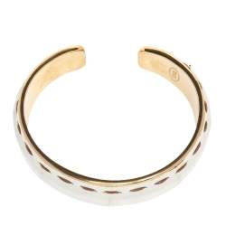Tod's Gold Tone Stitch Detail White Leather Narrow Cuff Bracelet