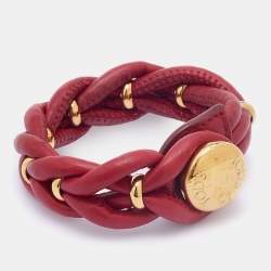 Pre Owned Tod's Deep Red Looped Leather Wrap Bracelet