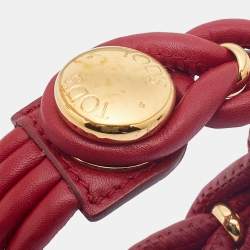 Pre Owned Tod's Deep Red Looped Leather Wrap Bracelet