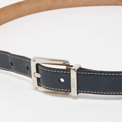 Pre Owned Tod's Dark Blue Leather Metal Detail Buckle Belt 90CM
