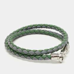 Pre Owned Tod's Two Tone Woven Leather Silver Tone Double Wrap Bracelet