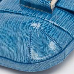Tod's Blue Lizard Crystal Embellished Frame Shoulder Bag