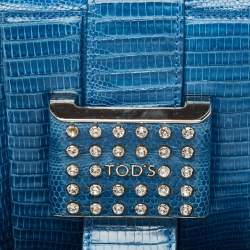 Tod's Blue Lizard Crystal Embellished Frame Shoulder Bag