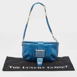 Tod's Blue Lizard Crystal Embellished Frame Shoulder Bag