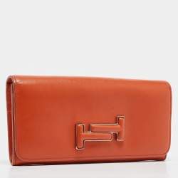 Tod's Burnt Orange Leather Flap Continental Wallet