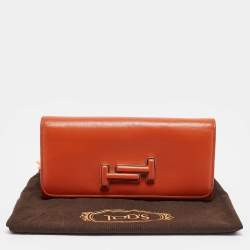 Tod's Burnt Orange Leather Flap Continental Wallet