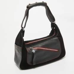 Tod's by Ferrari Black/Red Leather and Suede Micky Hobo