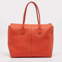 Pre Owned Tod's Orange Leather DBS Media Shopper Tote