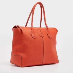 Pre Owned Tod's Orange Leather DBS Media Shopper Tote