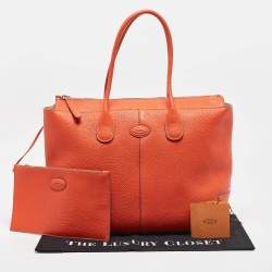 Pre Owned Tod's Orange Leather DBS Media Shopper Tote
