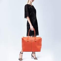 Pre Owned Tod's Orange Leather DBS Media Shopper Tote