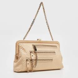 Tod's Light Beige Snake Triple Zip Chain Clutch