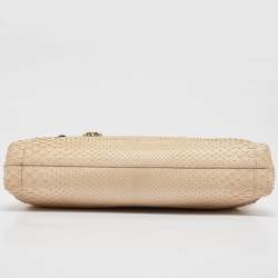 Tod's Light Beige Snake Triple Zip Chain Clutch