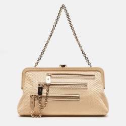 Tod's Light Beige Snake Triple Zip Chain Clutch