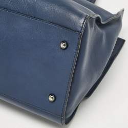 Tod's Navy Blue Leather Stripe Tote